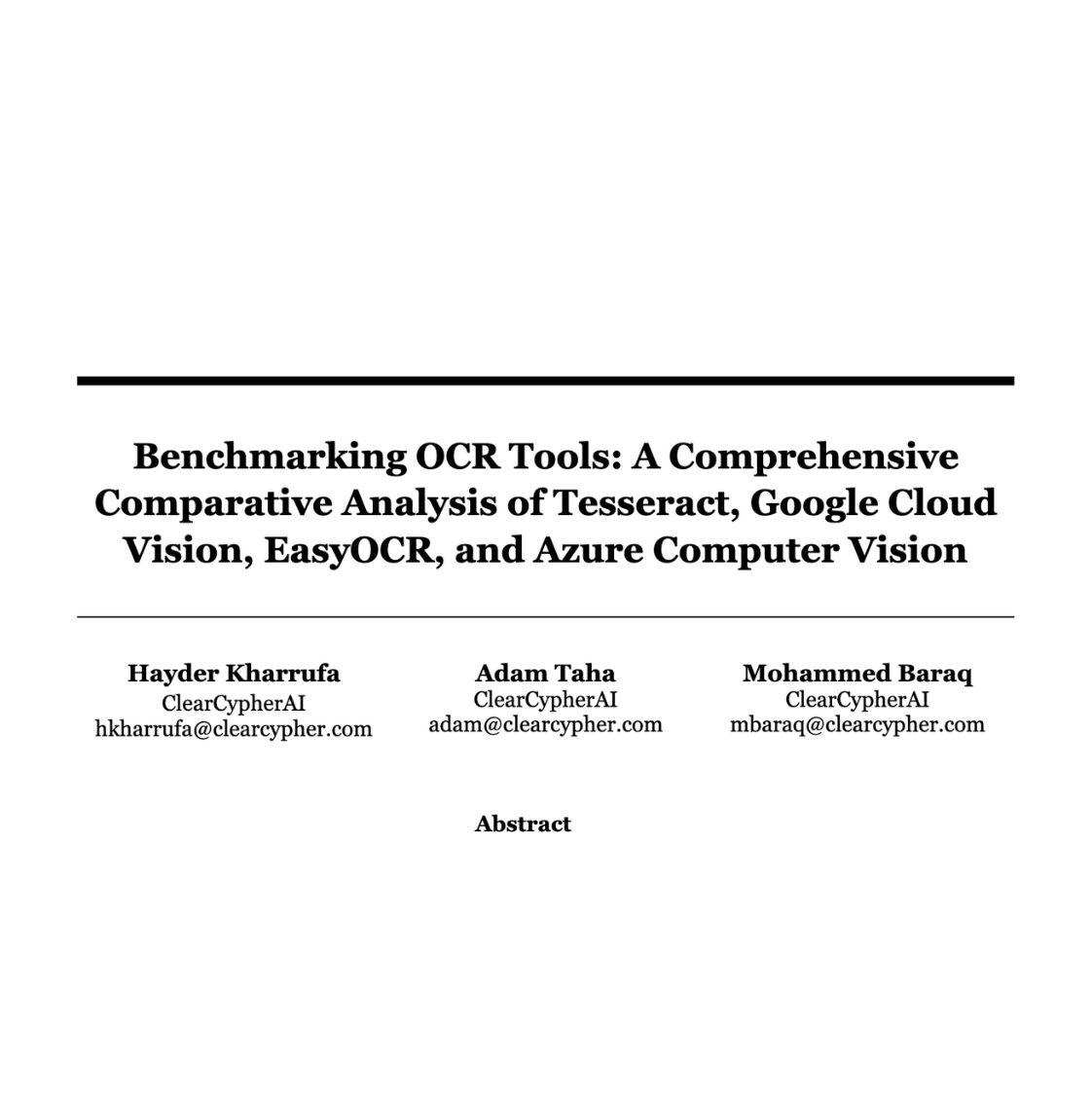 Benchmarking OCR Tools A Comprehensive Comparative Analysis of